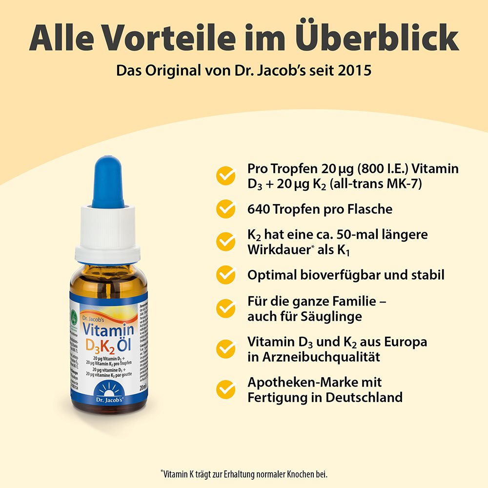 DR. JACOB'S Vitamin D3K2 Öl 20 ml – Bild 3